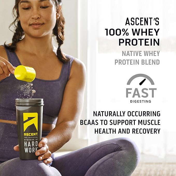 Ascent 100% Whey Protein Powder - Post Workout Whey Protein Isolate Zero Artificial Flavors &amp Sweeteners Gluten Free 5.5g BCAA 2.6g Leucine Essential Amino Acids Chocolate Peanut Butter 4 lb