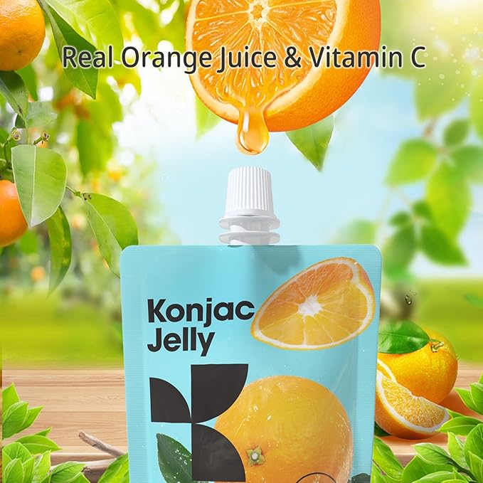 Hethstia Konjac Jelly Collagen Peptides Various Flavors 10-Pack and Orange Konjac Jelly with Collagen Peptides 10 Pouches Fruit Jelly Snacks Low-Calorie Drinkable Jelly with Vitamin C Sugar-Free