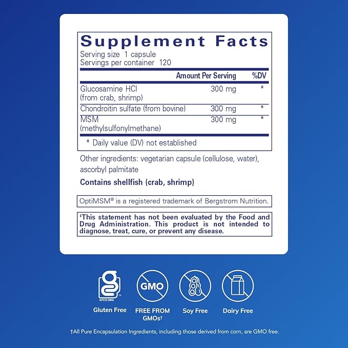 Pure Encapsulations Glucosamine Chondroitin with MSM - Supports Joint Health &amp Normal Cartilage Formation* - Maintains Enzyme Activity - Gluten-Free &amp Non-GMO - 120 Capsules