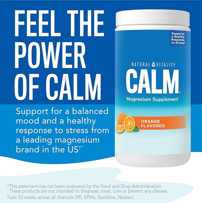 Natural Vitality Calm Magnesium Supplement Anti-Stress Drink Mix Powder Gluten Free Vegan &amp Non-GMO Orange 8 oz