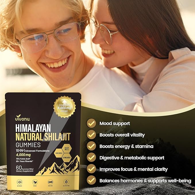 Shilajit for Men &amp Women Gummies | 4000mg High Potency 10-in-1 Formula with Pure Himalayan Shilajit Ashwagandha and 75% Fulvic Acid | Sugar-Free Vegan 85+ Trace Minerals
