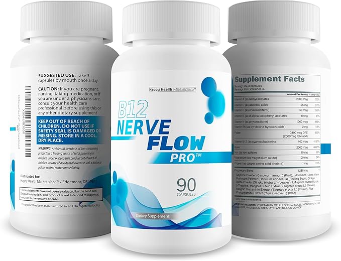 B12 Nerve Flo Pro - Our Best B12 Neuropathy Supplement - Nerve Damage Vitamins - Vitamin B12 Nerve Support Supplement - Magnesium for Muscles And Nerves - Repair Nerve Flow Okinawa Capsaicin Cayenne