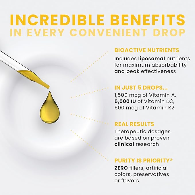 Pure Therapro Rx Vegan A-D-K Drops 10 Ml Made in USA | 3 Month Supply | Vitamin A (Palmitate) Liposomal Vitamin D3 (Pureshine) Liposomal Vitamin K2 (MK-4 &amp MK-7) Supports Immunity &amp Bone He