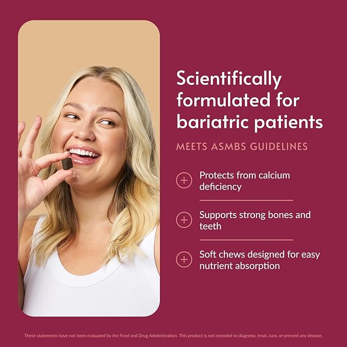Bariatric Advantage Calcium Citrate Chewy Bites 500 mg - Highly Absorbable &amp Digestible - Vitamin D3 - Easily Chewable Calcium Supplement - Chocolate Flavor - 90 Count