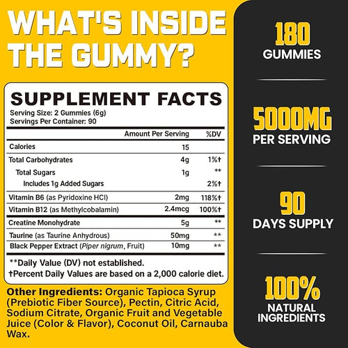(180 Count) Creatine Monohydrate Gummies for Men &amp Women - Creatine Pre Workout Gummies for Muscle Builder Muscle Strength Recovery Endurance Energy Creatine for Women &amp Men Vegan Mixed