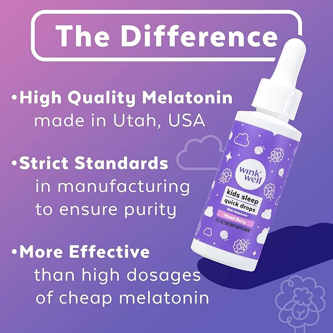 Wink Well Kids Liquid Melatonin Drops Natural Melatonin Drops for Children with 1mg Per Serving of Liquid Melatonin for Kids Drug-Free and Non-Habit Forming (2 Pack)