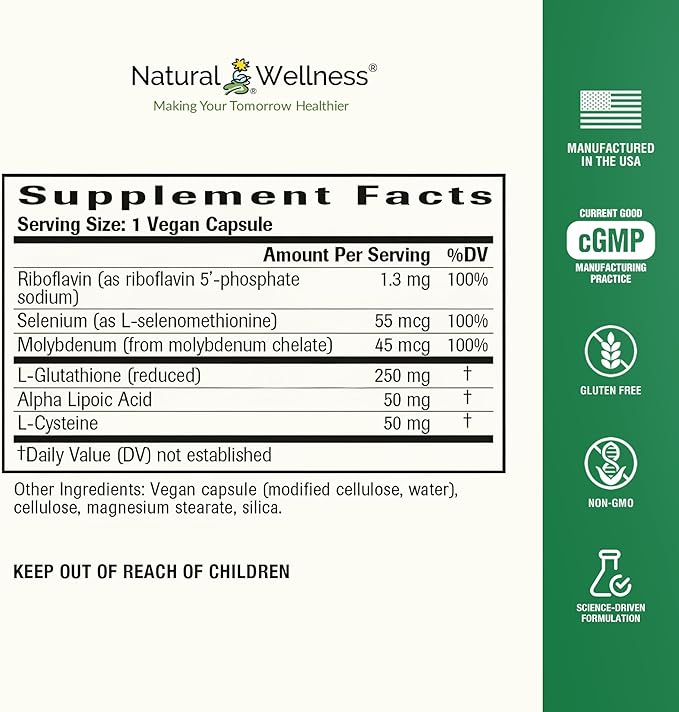 Natural Wellness Glutathione Supplement – Liposomal Glutathione with CoFactors for Antioxidant Liver Detox &amp Immune Support – Vegan Glutathione Capsules Non-GMO 60 Count