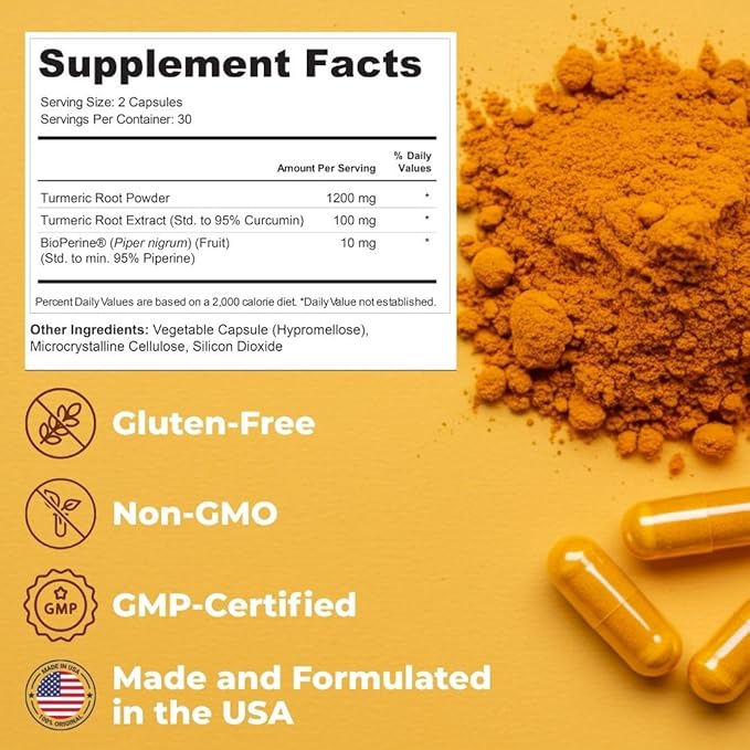 Vital Turmeric Curcumin Supplement – 1310 mg Blend with 95% Curcuminoids &amp Curcumin with Black Pepper – Joint Brain Immune &amp Anti-Aging Support – Non-GMO Gluten-Free – 30 Day Supply