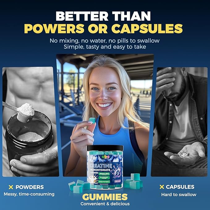 Creatine Monohydrate Gummies 9000mg for Men Vitamin B1 Gummies 300mg for Adults