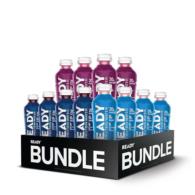 Ready® Clear Protein Water Berry Lovers Variety Pack – Black Cherry Blueberry &amp Mixed Berry | 12 Bottles | 20g Protein | Sugar-Free