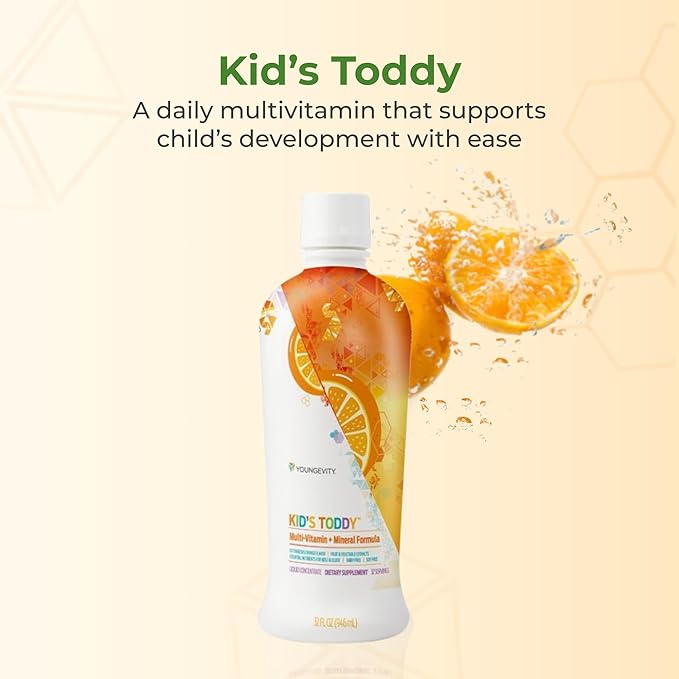 Youngevity Kid's Toddy™ - Mega Multivitamin for Kids &amp Children Age 2+ - 14 Vitamins 10 Minerals Phytonutrient Blend - Highly Absorbable - Great Tasting Orange 32 Fl Oz (Pack of 1)