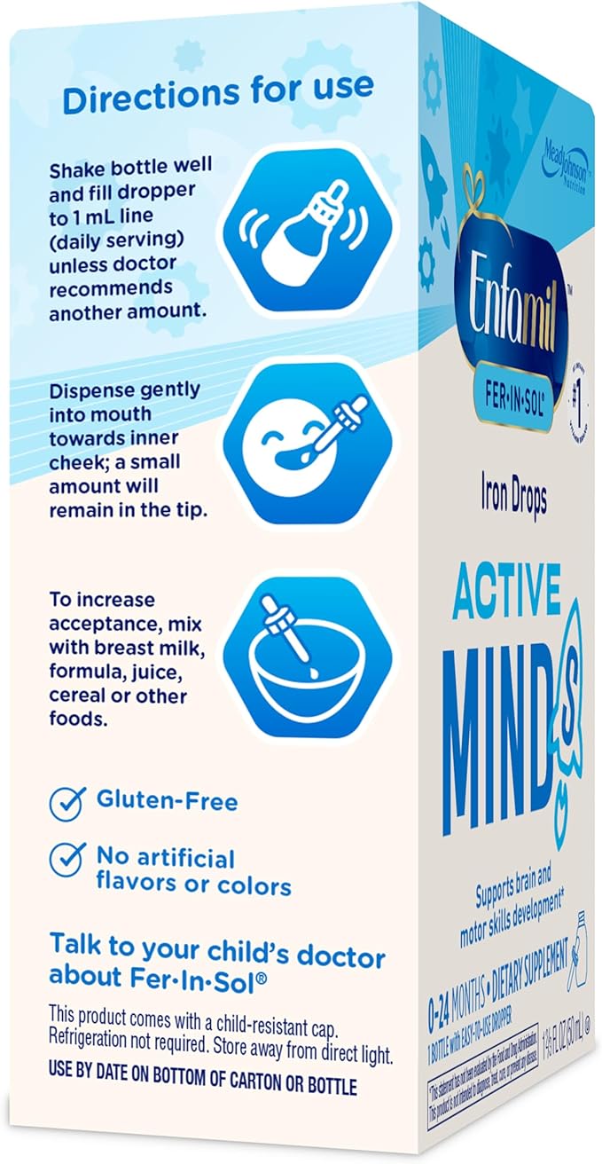 Enfamil Fer-in-Sol Iron Supplement Drops for Infants 50 mL Dropper Bottle (Pack of 2)