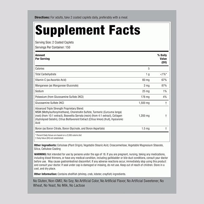 Piping Rock Glucosamine Chondroitin MSM Turmeric | 300 Caplets | Advanced Triple Strength Supplement | Non-GMO &amp Gluten Free