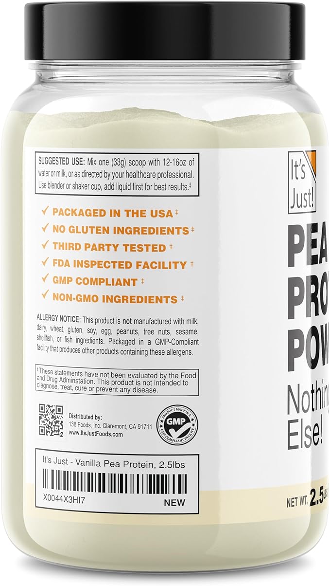 It's Just! Pea Protein Isolate Plant Based Premium Quality Gluten Free Vegan Keto Friendly Product of Canada Packaged in USA (2.5 Pound Vanilla)