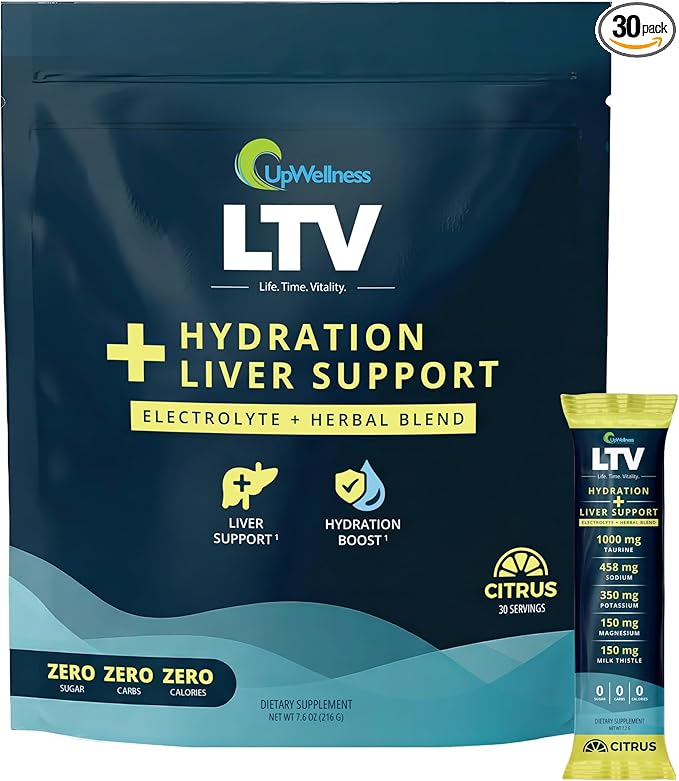 UpWellness LTV Liver Hydration Packets - Electrolytes Powder Packets for Instant Hydration and Liver Support - Physician-Formulated - Zero Added Sugar - 30 Packets - Delicious Citrus Flavor