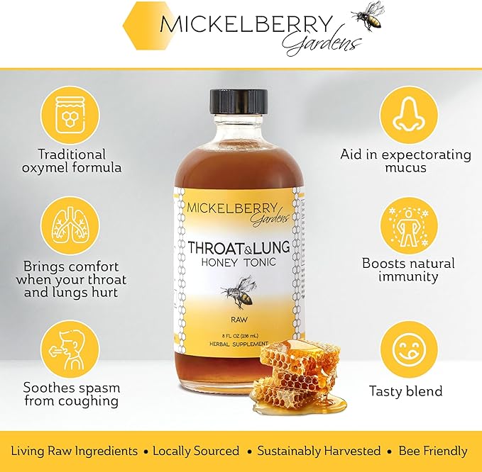 Mickelberry Gardens Fire Cider Honey Tonic 8oz + Throat &amp Lung Tonic 8oz