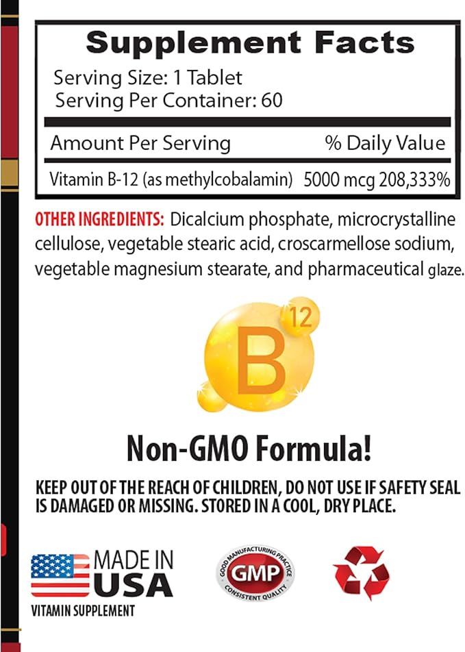 methycobalamin organic - METHYLCOBALAMIN VITAMIN B-12 5000 - sports nutrition endurance &amp energy supplements athletic performance supplements energy pills brain booster pills - 2 Bottles 120 Ta
