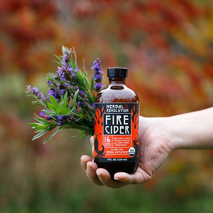 Herbal Revolution Fire Cider Apple Cider Vinegar - Certified Organic Non-GMO ACV Infused with Ginger Horseradish Hot Peppers Honey and More - Made Using Regenerative Farming Practices 8 Oz