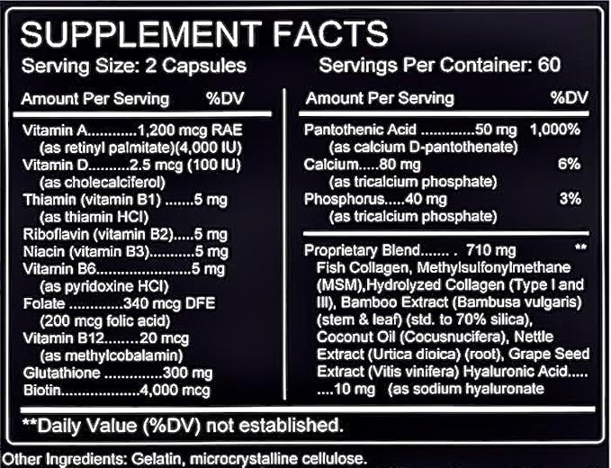 Complete Multi Collagen Complex – Types I II III V &amp X + Biotin &amp Vitamin C – Hair Skin Nails &amp Joint Support 2 Month Supply 120 Softgels