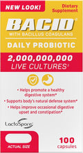 Bacid Daily Probiotic with Bacillus Coagulans Digestion Supplement to Improve Occasional Constipation 100 count