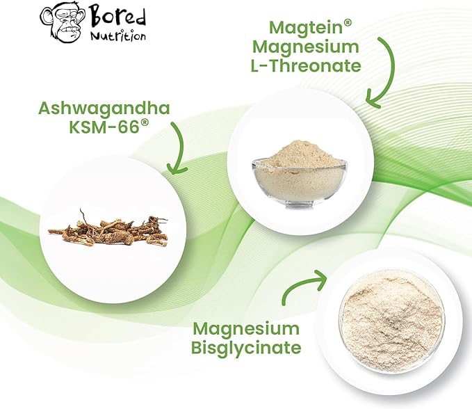 Bored Nutrition M2K: Magtein Magnesium L-threonate &amp Ashwagandha Supplement - 1500mg Magtein 300mg KSM-66 Plus 200mg Magnesium