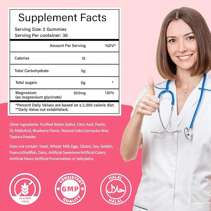 Magnesium Glycinate Gummies 2 Bottles Sugar-Free for Adults &amp Kids Magnesium Gummy for Relaxation Stress &amp Muscle Relief Supports Bone &amp Nerve Health Vegan Pectin-Based Strawberry F