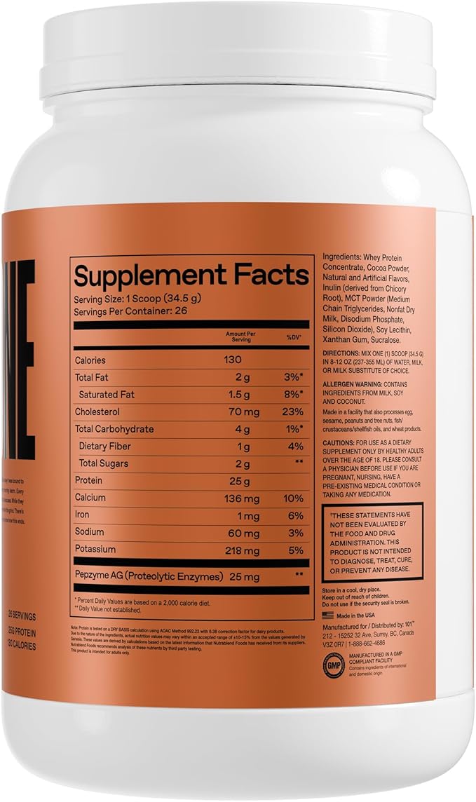 ONE OF ONE Whey Protein Powder – 25g Whey Protein Concentrate with Digestive Enzymes Gluten Free Low Carb Post-Workout Recovery – Milk Chocolate Flavor 2lb