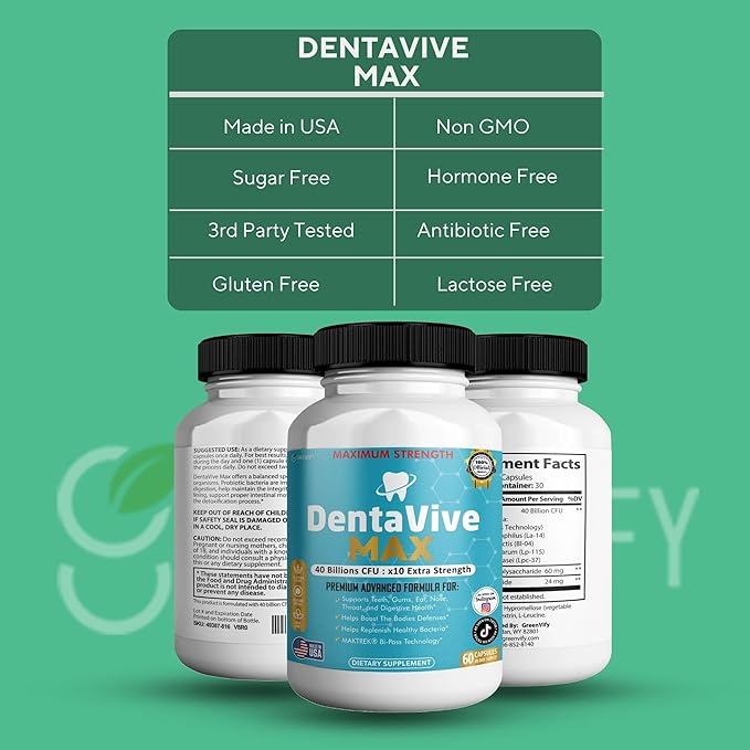 DentaVive Max Probiotic Supplement 40 Billion CFU 60 Capsules Premium Oral Health Support for Teeth Gums Digestive Health (1)