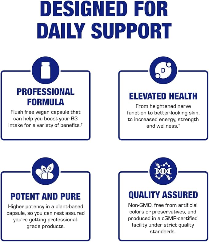 High Absorption Vitamin B3 Niacin Flush Free - Clinical Formula Flush Free Niacin Supplement from Inositol Hexanicotinate for Heart Skin &amp Nerve Support - Vegan Non-GMO Made in The USA - 100 Servi