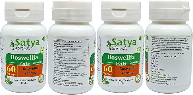 Boswellia Forte Capsules 500 mg. 60 Veg. Capsule | Boswellia (Boswellia Serrata) Extract Capsules for Men and Women | Ayurvedic Herbal Supplement/Remedies | 10:1 Forte (4 Bottles of 60 Capsules)