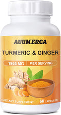 AUUMERCA Turmeric Ginger Complex 1500mg Organic Turmeric Root with Curcuminoids Ginger &amp Black Pepper Herbal Supplement for Daily Wellness 60 Capsules