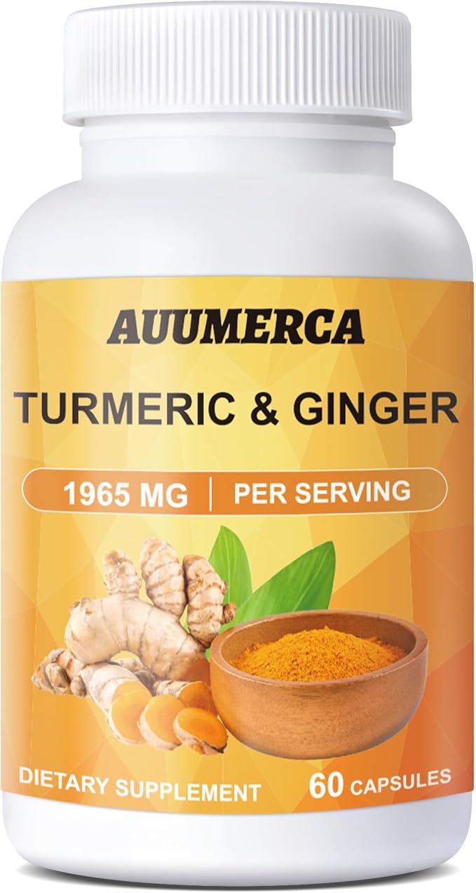 AUUMERCA Turmeric Ginger Complex 1500mg Organic Turmeric Root with Curcuminoids Ginger &amp Black Pepper Herbal Supplement for Daily Wellness 60 Capsules