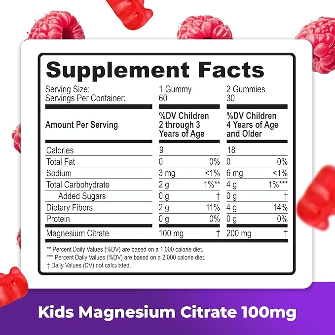 Sugar-Free Calm Magnesium Gummies for Kids and Adults - Kids Magnesium Gummies (180 Count (Pack of 3) Raspberry)