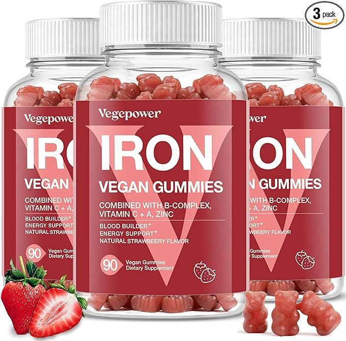 Iron Gummies Supplements for Kids &amp Women - Multivitamin with Iron for Blood Healthy Great Tasting Vitamins Gummy with Vitamin C for Max Absorption - Strawberry (3 Packs)