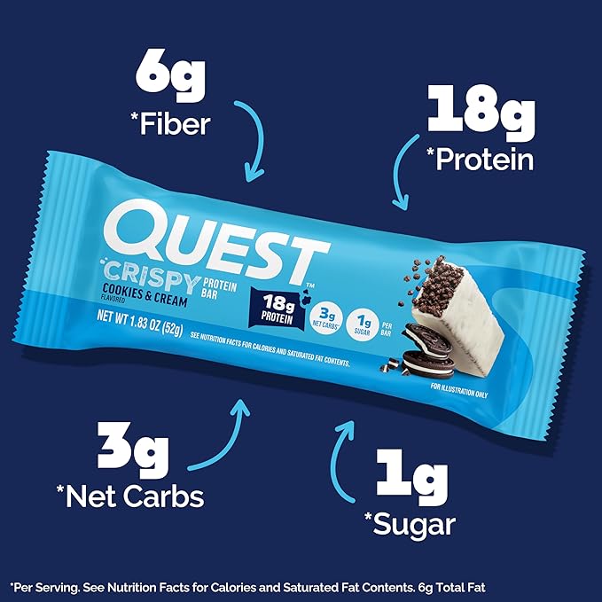 Quest Nutrition Crispy Cookies &amp Cream Hero Protein Bar 18g Protein 1g Sugar 3g Net Carb Gluten Free Protein Snack Keto Friendly 12 Count