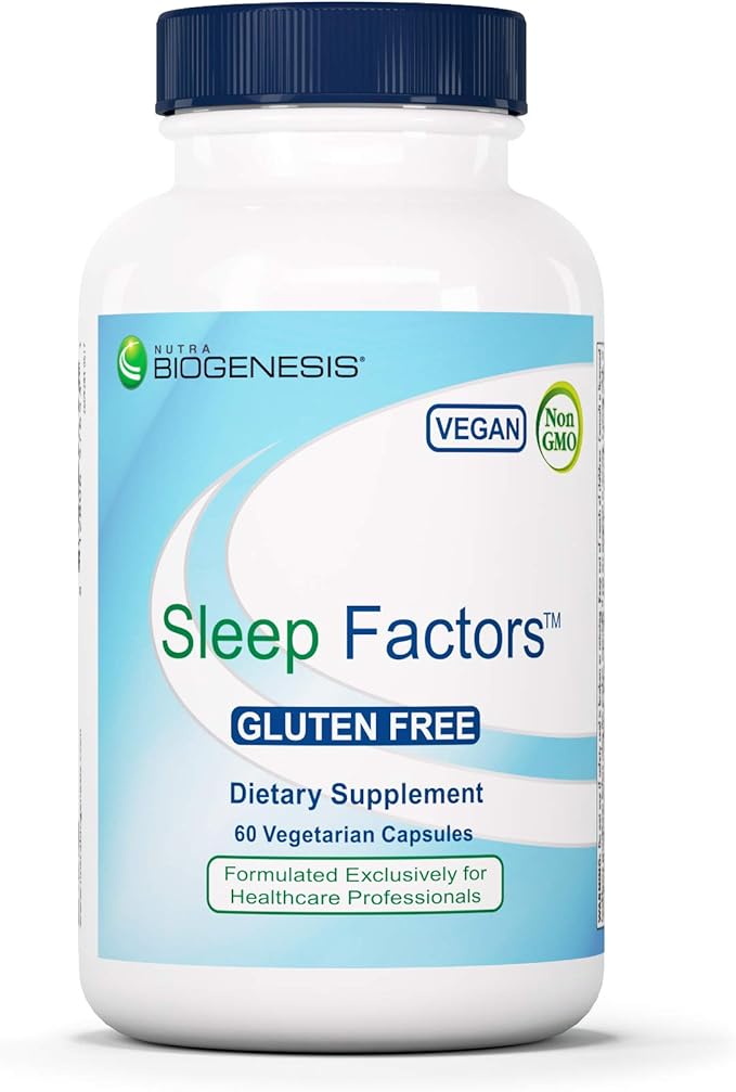 Nutra Biogenesis Sleep Factors - Sleep Aid Supplement for Adults with Melatonin Magnesium Valerian Root GABA &amp L-Theanine Sleeping &amp Rest Support - 60 Veggie Capsules