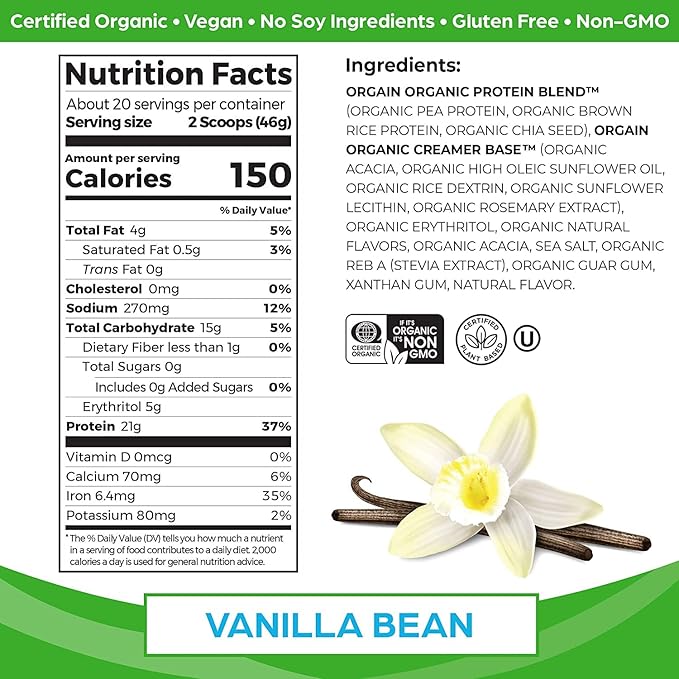 Orgain Organic Protein + Superfoods Powder Creamy Chocolate Fudge (2.02 Lb) and Orgain Organic Vegan Protein Powder Vanilla Bean (2.03 Lb)
