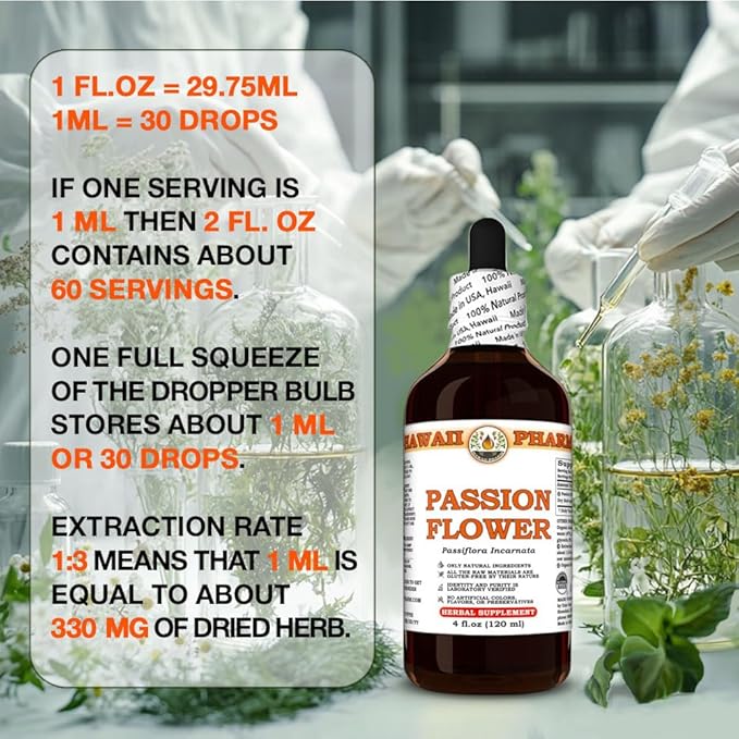 Hawaii Pharm Passion Flower Extract Tincture for Calm and Sleep Support Soothes Digestive Discomfort Promotes Relaxation Encourages Emotional Balance - 4 fl.oz