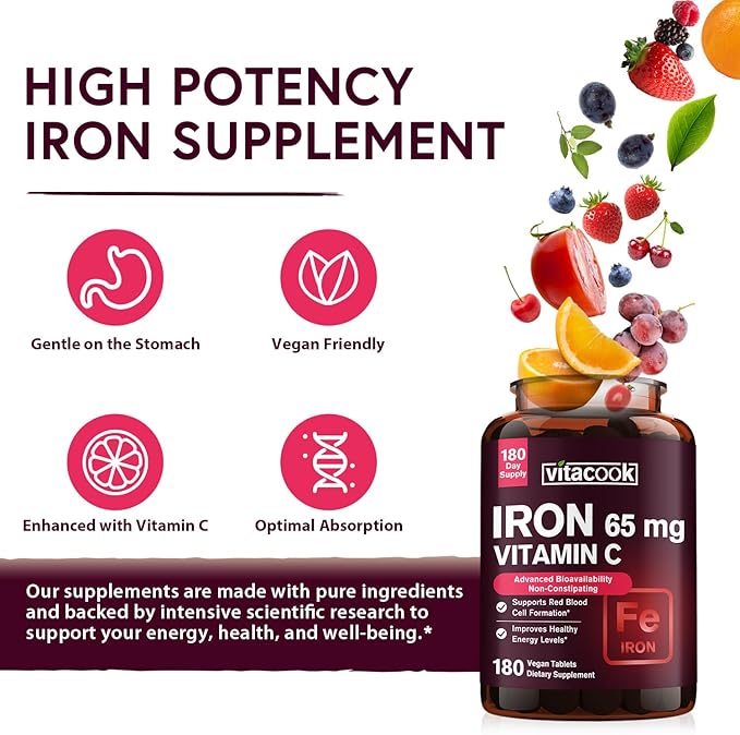 Iron and Vitamin B12 Bundle 5000 mcg B12 Zero Sugar Carbonyl Iron with Vitamin C Gentle on The Stomach