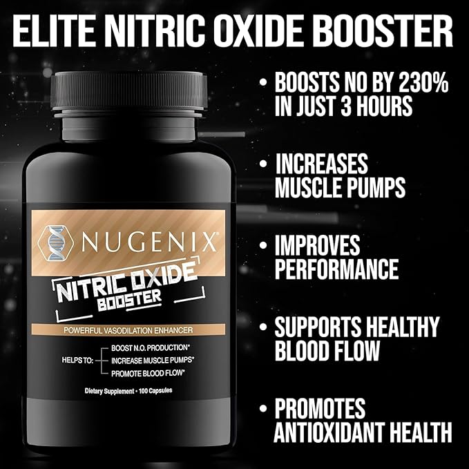 Nugenix Nitric Oxide Booster Supplement - Nitric Oxide Flow L-Arginine L-Citrulline Pine Bark Extract - Vasodilator - 100 Capsules