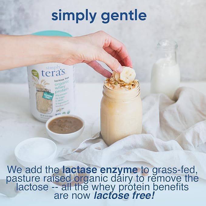simply tera's Lactose Free Organic Whey Protein Powder - Lactose Free Vanilla 20g of Protein Per Serving Non-GMO Gluten-Free rBGH-Free Kosher - 12 Oz.