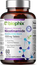 biophix B-3 Nicotinamide 1000 mg 60 Tablets Extra Strength Timed Release - Nicotinic Amide Niacin Natural Flush-Free Vitamin Formula - Supports Skin Cell Health