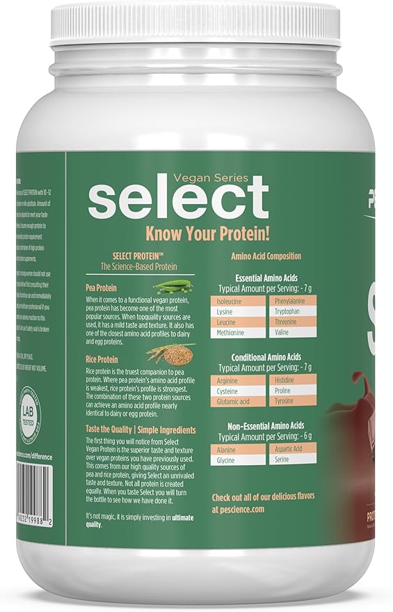 PEScience Select Vegan Protein Powder Plant Based Protein Powder Amazing Taste Smooth Texture Pea and Brown Rice Blend Dairy Free Lactose Free Gluten Free - Chocolate Bliss 27 Servings