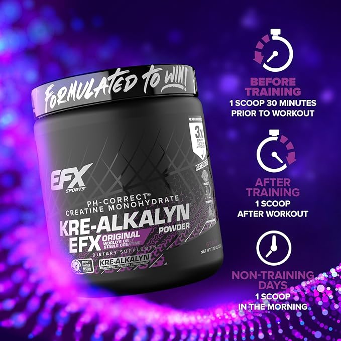EFX Sports Kre-Alkalyn EFX Powder | pH Correct Creatine Monohydrate Powder Supplement | Strength Muscle Growth &amp Performance | 110 Servings (Grape)