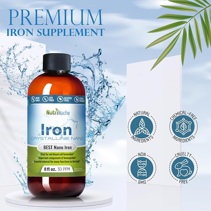 Liquid Iron Supplement for Women - High Potency Sublingual Iron Drops - Vegan Liquid - Tasteless Flavor - Premium Supplement for Men Women &amp Kids - 32 Ounces - Nutrinoche