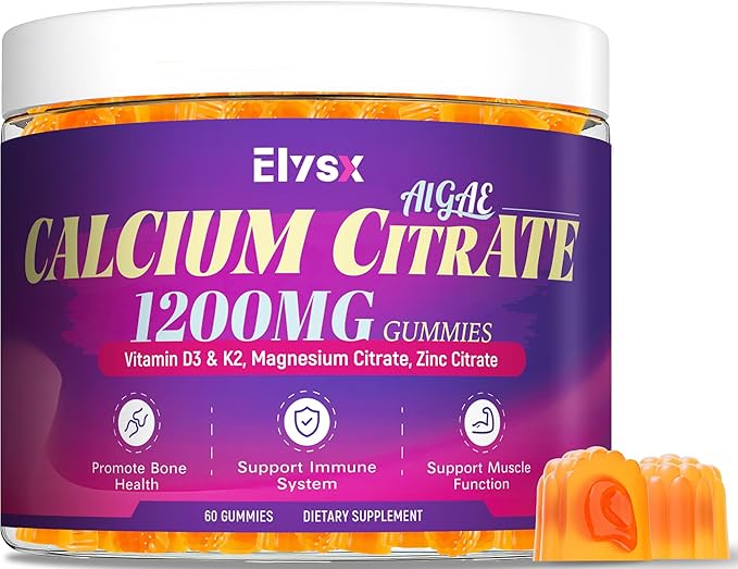 Calcium Citrate 1200mg with Vitamin D3 Gummies Chewable Algae Calcium Supplements for Women &amp Men Bone Muscle &amp Immune Support with Vitamin K2 Magnesium &amp Zinc Citrate Mango Flavor