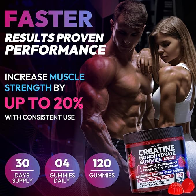 Cytona Creatine Gummies Monohydrate Complex 9000MG Pre-Workout for Men &amp Women Creatine Gummy with L-Taurine BCAA 2:1 B12/6 for Muscle Support Enhance Strength Energy Boost-120 Count