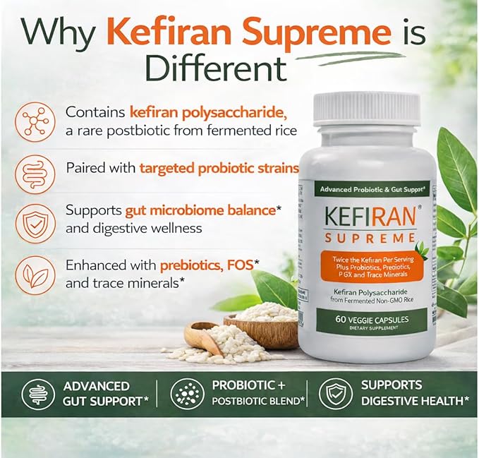 Lane Innovative Kefiran Supreme – Concentrated Kefir-Derived Synbiotic with 2× Kefiran Probiotics &amp Prebiotics Vegetable Capsules Gluten-Free 30 Servings