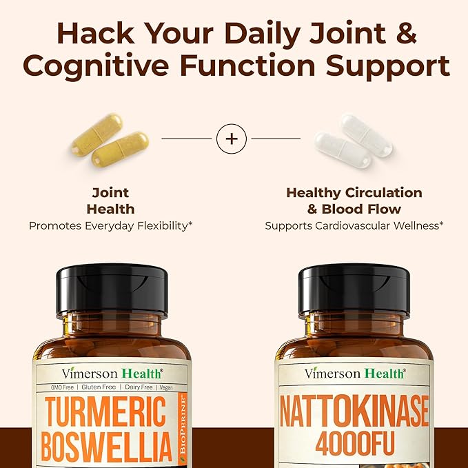Boswellia Turmeric Curcumin Supplement + Nattokinase Supplement Bundle – Supports Joint &amp Heart Health Healthy Circulation &amp Smooth Flow – with Ginger Organic Turmeric Powder &amp Nattokina