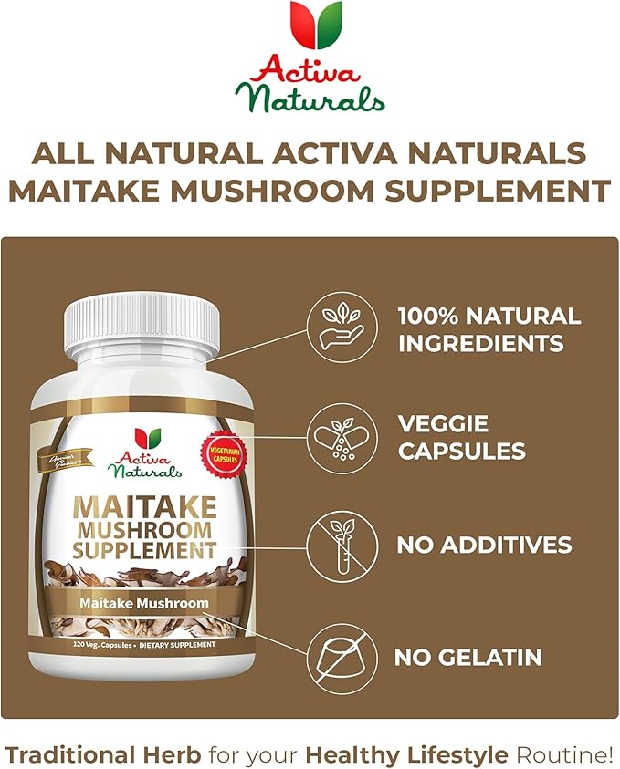 Maitake Mushroom Supplement - 1500mg 120 Vegetarian Capsules with Grifola Frondosa Mushrooms Extract  No Fillers Additives or Artificial Colors Herbal Supplement for Energy &amp Vitality